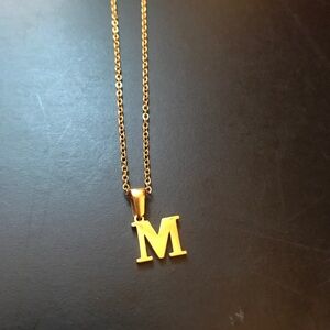 Stainless Steel Gold Pendant Necklace Initial M Women 17”